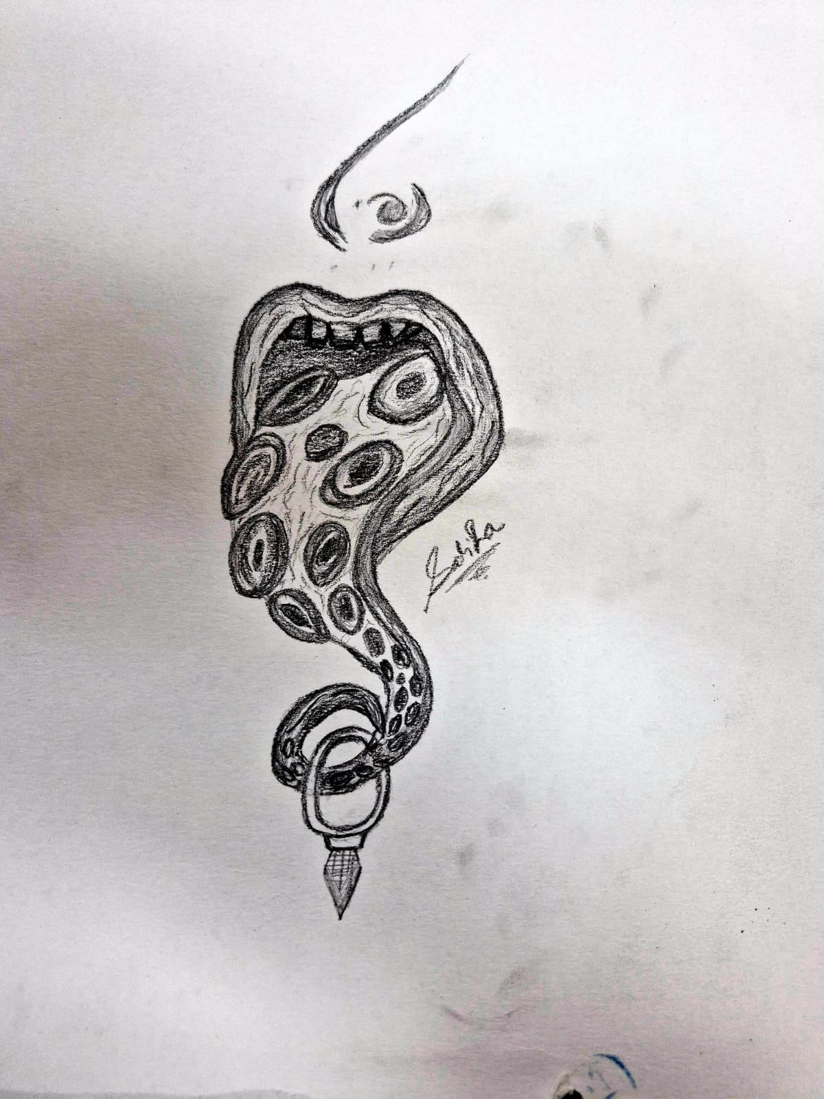 A black pencil sketch from Ahmed's early drawing practice.