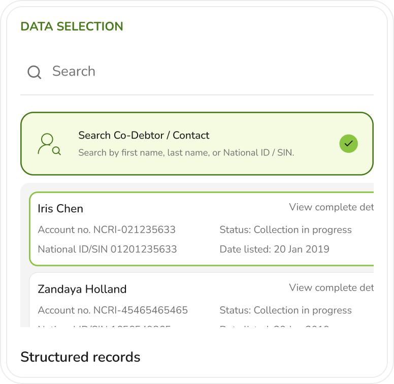 NCRI design system data selection patterns showing searchable and selectable interface controls.