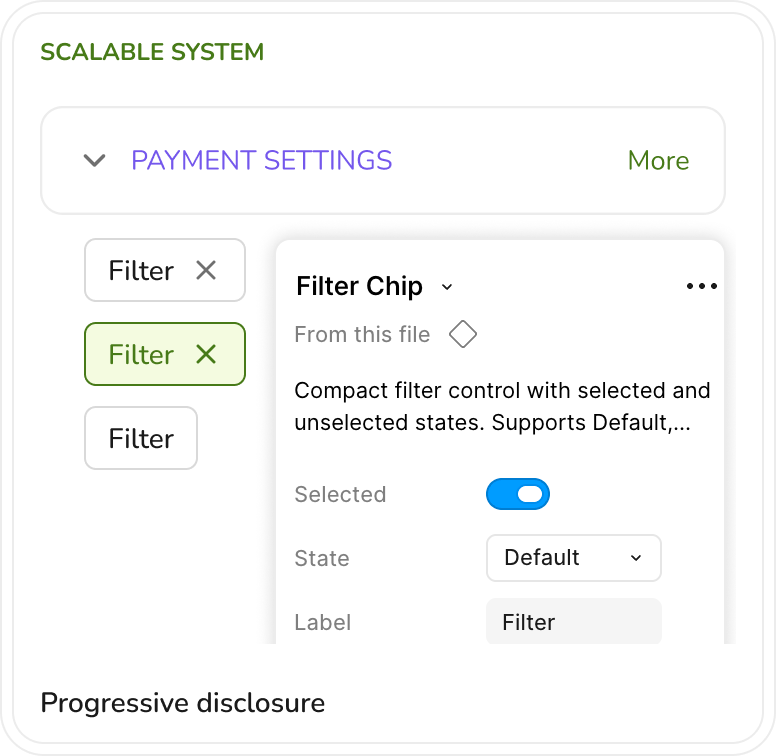 NCRI design system search flyout pattern showing progressive disclosure and filter states.